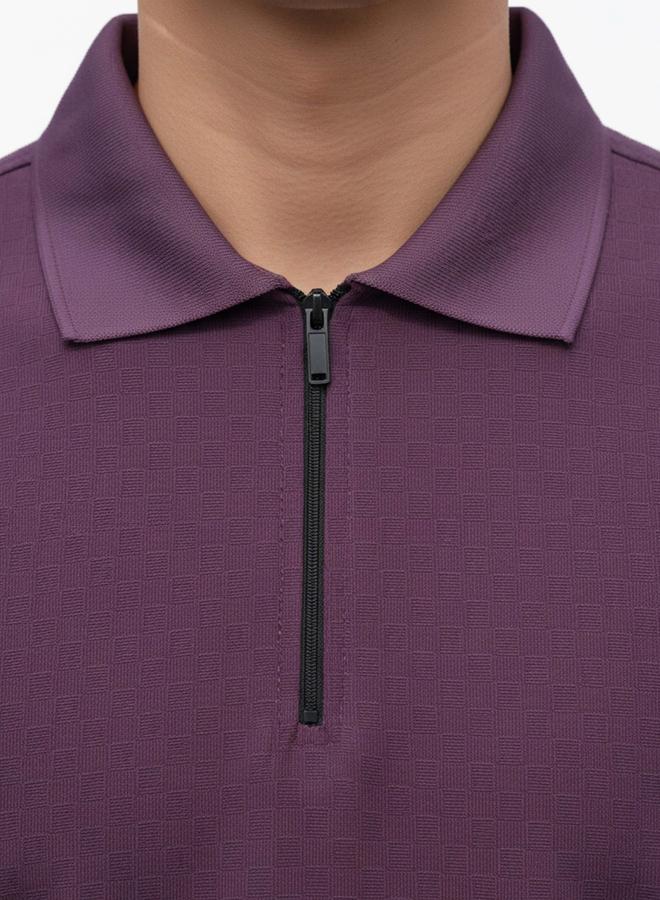 العشائر والهانز تيشيرت بولو مُحاك أرجواني بسحاب - Image 3